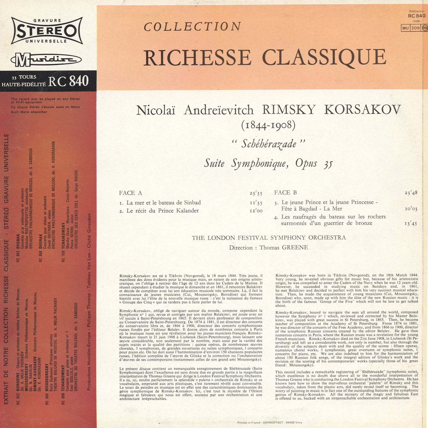 Rimsky-Korsakov, Thomas Greene - Schéhérazade, Suite Symphonique, Opus 35