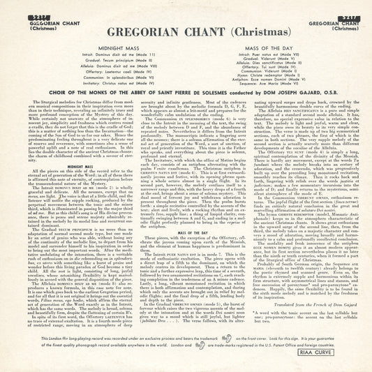 Choir Of Monks Of Saint-Pierre De Solesmes Abbey Gregorian Chant - Christmas