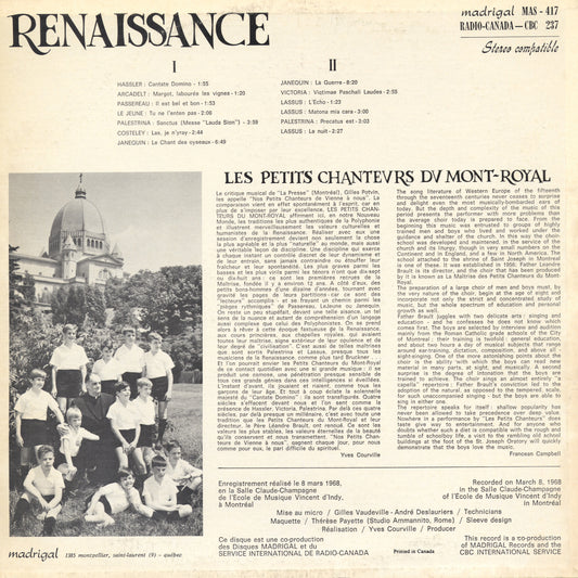 Les Petits Chanteurs Du Mont-Royal - Renaissance