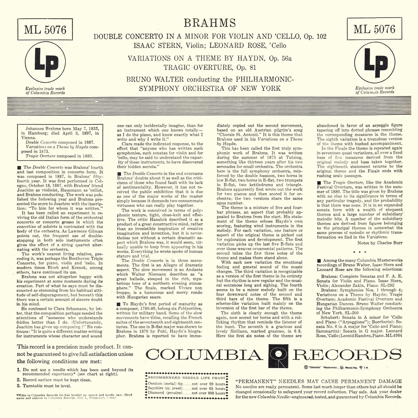 Brahms, Isaac Stern, Bruno Walter - Double Concerto/Haydn Variations/Tragic Overture