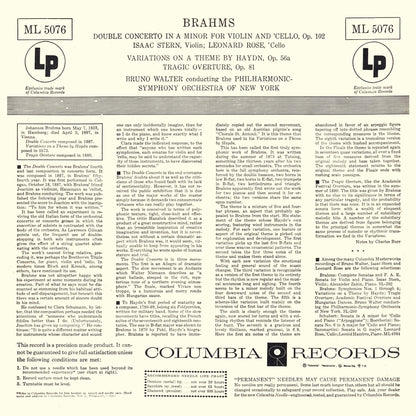 Brahms, Isaac Stern, Bruno Walter - Double Concerto/Haydn Variations/Tragic Overture